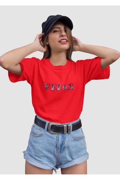 ArtYus TRIOCĂ FEMEI FEELS TRANSFER PRINTED CU Gât rotund și mânecă scurtă