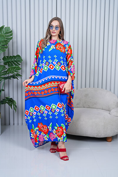 EL jadida Γυναικείο φόρεμα με σχέδιο μεγάλου μεγέθους βισκόζης Saks Blue 4012