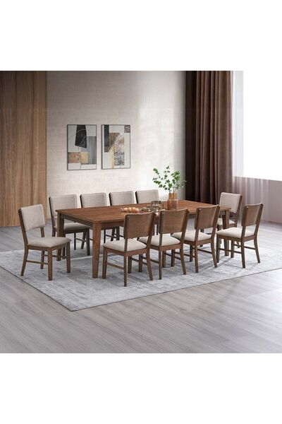 Danube Home طقم طعام رايتاون من الخشب الصلب، يتسع لشخص واحد + ١٠ أشخاص، لون الجوز/البني