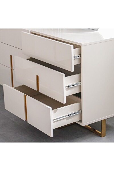 Danube Home New Poliana Beige Dresser with Mirror & Stool - 6 Drawers, 2-Year Warranty, Stylish Bedroom Storage