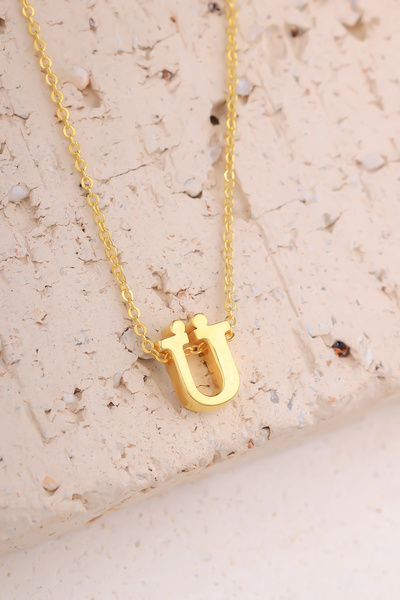 Lucente Jewellery Özel Hediye Kutulu 925 Ayar Altın Gümüş Kaplama Ü Harf Üç B...