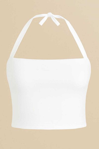 Olyssia Γυναικείο λευκό / λουράκι με λαιμόκοψη Crop Top - Μπλούζα στράπλες που ταιριάζει στο σώμα
