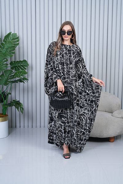 EL jadida Rochie de damă cu model de mărime mare din viscoză alb-negru 4040