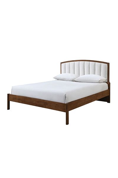 Danube Home Derby Lloyd 160x200 Solid Wood Queen Bed with Upholstered Headboard -Brown+Beige L208xW183xH120cm