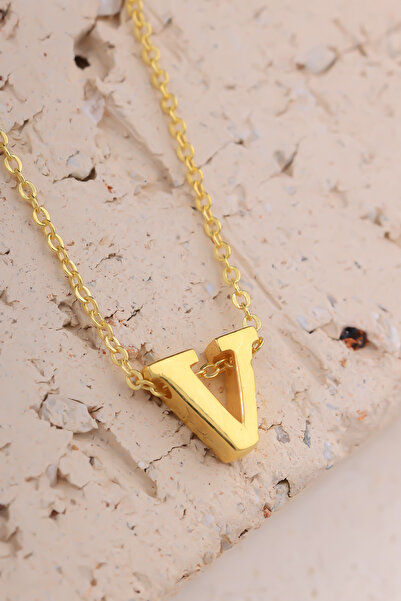 Lucente Jewellery Özel Hediye Kutulu 925 Ayar Altın Gümüş Kaplama V Harf Üç B...