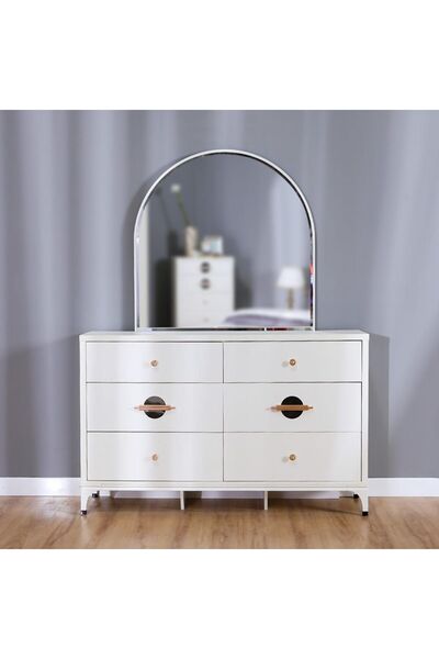 Danube Home New Aloha Dresser with Mirror - White/Golden - Stylish Bedroom Storage - 2-Year Warranty