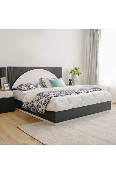 Danube Home Onda 180 X 200 King Bed w/ 2 Night Stand & Dresser+ Mirror w/ LED - Black / White