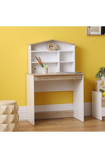 Danube Home Stanley Study Desk W/Hutch-Sonoma Oak & White L80xW50xH127.3cm