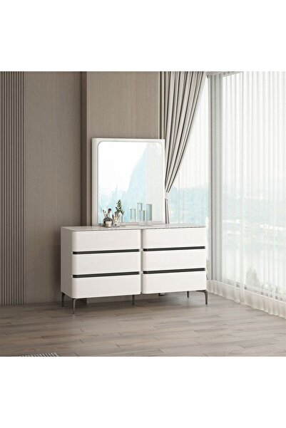 Danube Home خزانة ملابس سانتلمو بستة أدراج مع مرآة - خشب هندسي بيج فاتح، مساحة تخزين لغرفة النوم، 140×45×177.7 سم