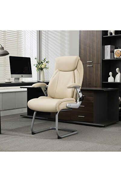 Danube Home Tyrell Visitor Back Office Chair - Beige Faux Leather, Metal Fram...