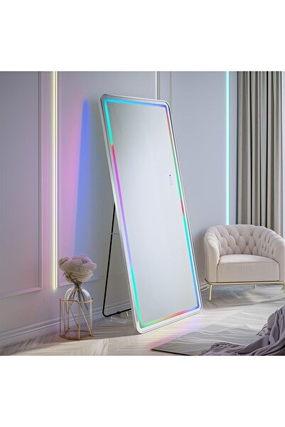 Danube Home AIric Floor Mirror with RGB LED Lights & Bluetooth Speaker - Silv...