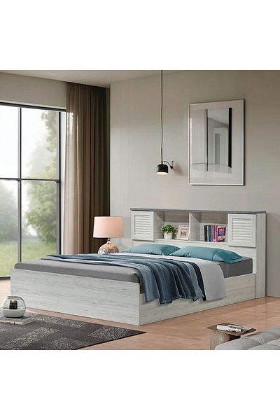 Danube Home Zenith 180x200 King Bed with USB - White Oak/Cement L222.5xW188.5xH100cm