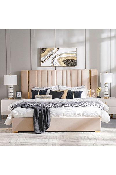 Danube Home New Poliana 180x200 King Bed - Beige L214xW213xH130cm