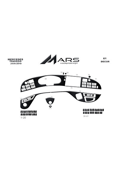 Marscockpitdesign مرسيدس ترافيجو بيانو أسود مطلي 2005-2010 61 قطعة