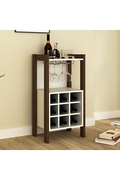 Danube Home خزانة نبيذ أنيقة ونحيفة باللون الأبيض/الجوز - تصميم صغير الحجم مع رف نبيذ وضمان لمدة عامين