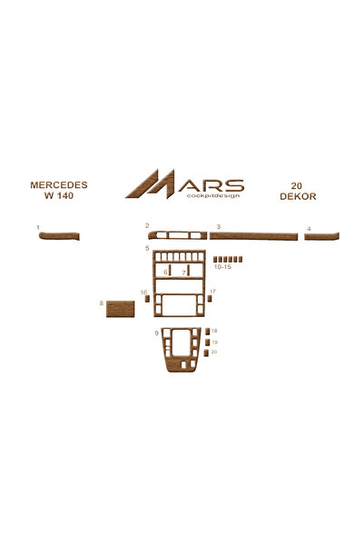 Marscockpitdesign مرسيدس W140 كونسول-توربيدو 20 قطعة