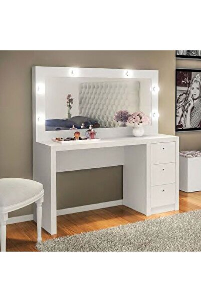 Danube Home طاولة زينة ألدريك مع مرآة و3 أدراج - مطلية بالميلامين الأبيض - ضم...