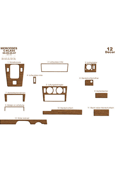 Marscockpitdesign مرسيدس C سيريز كونسول-توربيدو 1995-1997 12 قطعة