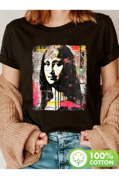 CLASİVA تي شيرت نسائي ذو تصميم حديث من Mona Lisa مطبوع حسب الطلب للجنسين برقب...