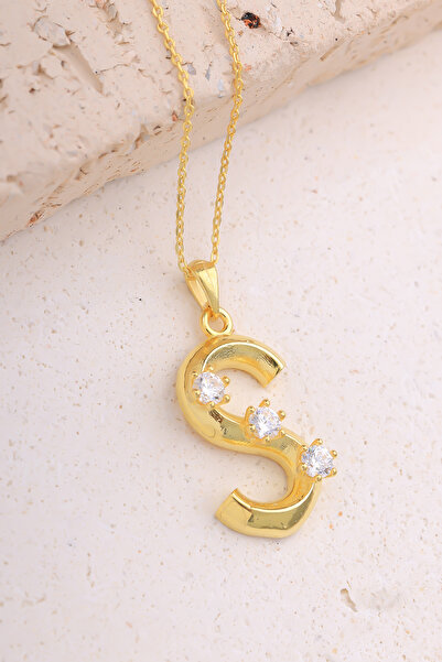 Lucente Jewellery Özel Hediye Kutulu 925 Ayar Altın Gümüş Kaplama S Harf Pırl...