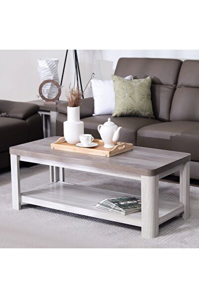 danube طاولة قهوة أوليفوس مع رف - رمادي رماد/بلوط - تصميم خشبي أنيق، ١٢٠×٥٤×٤٥ سم، ضمان لمدة عامين