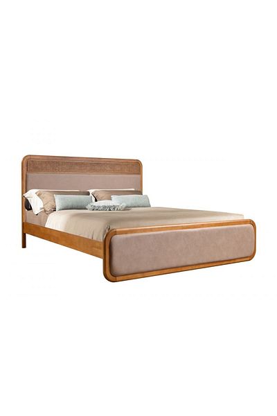 Danube Home Rita 180x200 King Bed - Oak/Rattan L188xW210xH120cm
