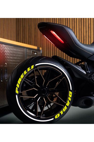 Performance Stickers Tire Lettering Diablo + Tail Motorcycle Tire Sticker Compatible with 15-19 Inch Tire Sticker Yellow