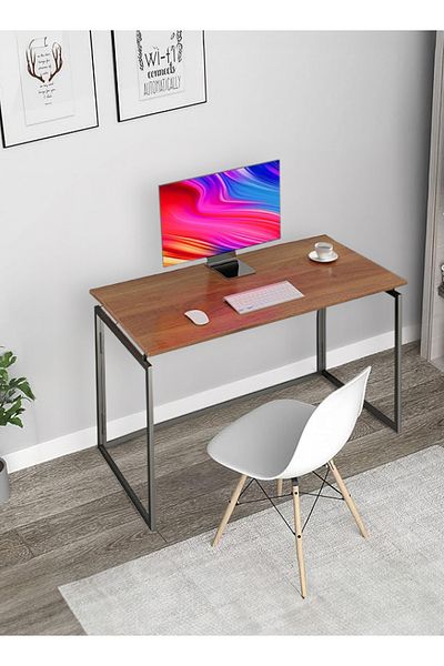 Lawazim Folding Table - 80x45x73cm Brown, No-Assembly Foldable Desk with Wood Top for Home & Office