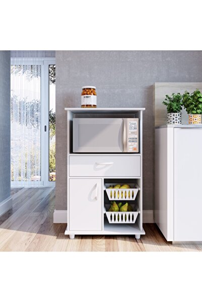 Danube Home Wooper Fruit Cabinet - White, Solid Wood Storage with 2 Baskets & 2-Year Warranty, 67.5x45x111.4cm