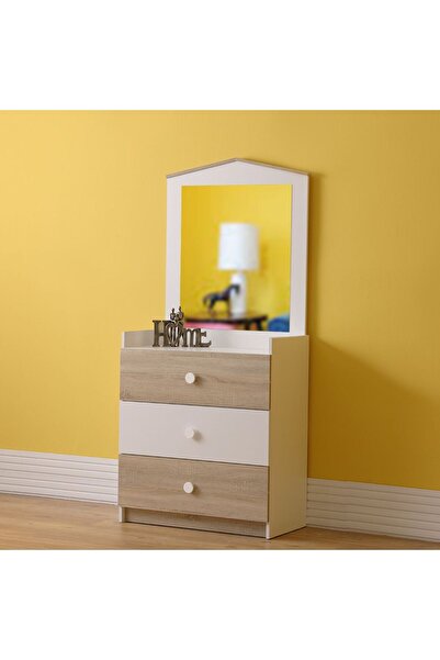 Danube Home خزانة ملابس ستانلي بثلاثة أدراج مع مرآة - لون بلوط سونوما/أبيض، ت...