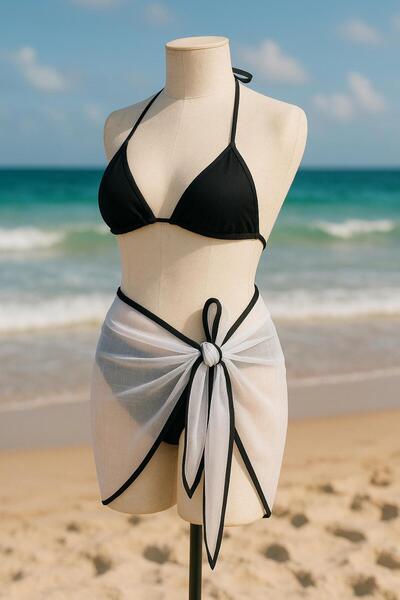 Stail Moda Women's Black 3-Piece Side and Neck Tie Triangle Bikini Beach Swimsuit Nightdress Sea Suit