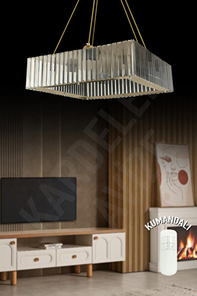 Kraliçe Zambak Eskitme 4 Lü 46 cm Kumandalı Lüx Modern Taşlı avize