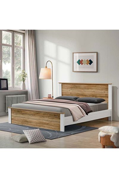 Danube Home Swann 180x200 King Bed - Summer Oak/Pearl White L208xW188xH103cm