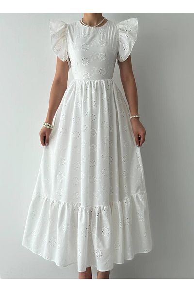 Julidress Μακρύ Premium φόρεμα με λεπτομέρεια με μανίκια με βολάν