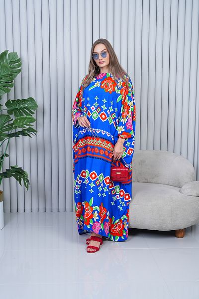 EL jadida Rochie de damă cu model de mărime mare din viscoză Saks Blue 4012