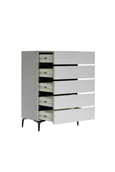 Danube Home Santelmo High Gloss Light Grey Chest of 5 Drawers - Elegant Bedroom Storage Solution - 80x45x117cm