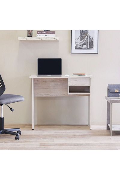 Danube Home Maura Study Desk with 1 Drawer - White Oak L90xW45xH75cm