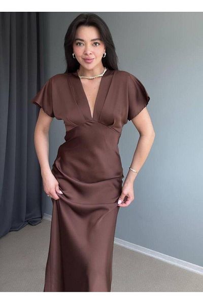 Hotfashion Women's Brown Satin Dress