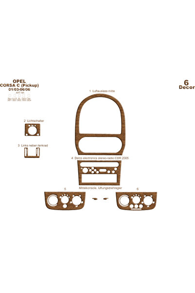 Marscockpitdesign أوبل كورسا C قطع غيار كونسول-تغطية الطبلون 2003-2006 6 قطع