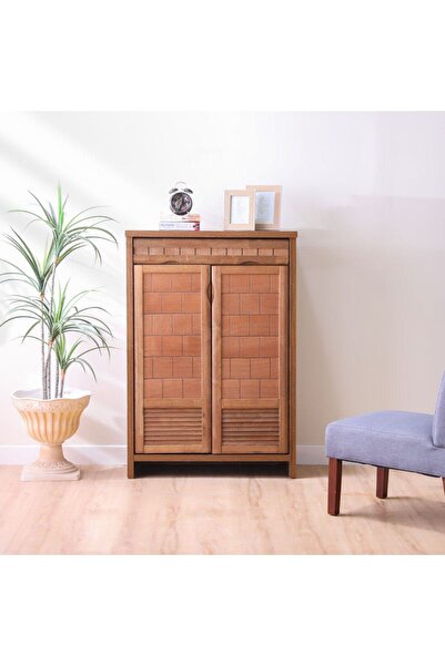 Danube Home Leandros 18-Pair Shoe Cabinet - Stylish Wood Storage with 2 Doors & 1 Drawer, Beige, 80x40x120cm