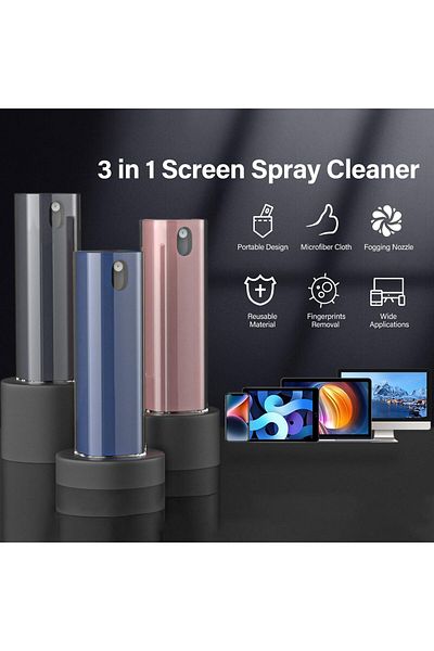 Taimi 2-Pcs 2-in-1 screen cleaner with spray and cloth perfect for phones tablets and laptops. Blue