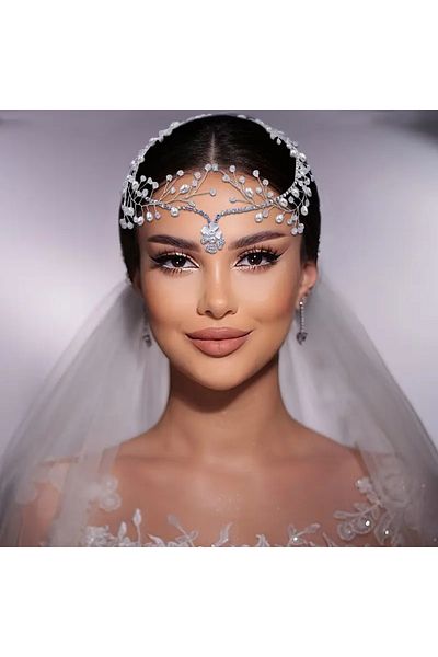 GlassySKY Indian Headgear/Boutonniere/Necklace/Hanfu Crown Hair Hijab Accessory Wedding/Engagement/Bride/Henna/Birthday/Party