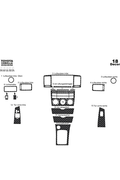 Marscockpitdesign تويوتا كورولا كونسول-توردو 2002-2004 18 قطعة