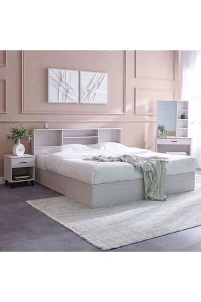 Danube Home Gamorah 180X200 King Bed Set+1 Nightstand+Dresser/Mirror & Stool-Washed White