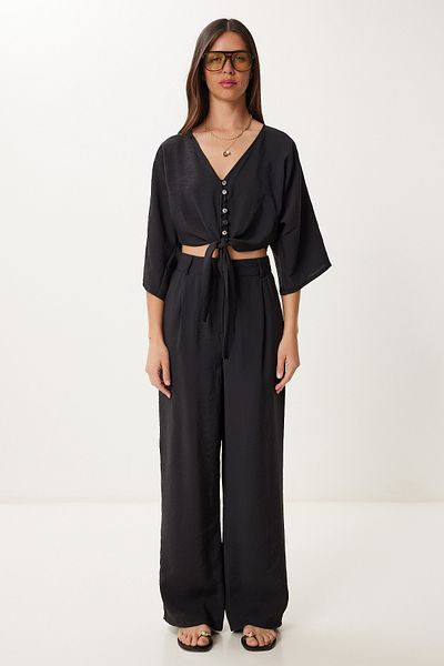Lovelyİstanbul Set bluză modal pantaloni LBV0069 NEGRU