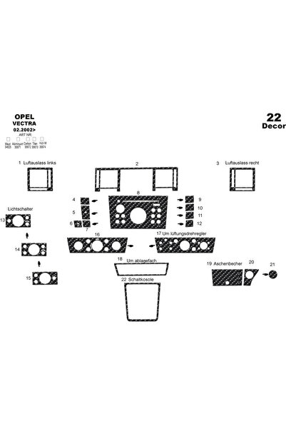 Marscockpitdesign أوبل فيكترا C مطلي بالألمنيوم 2002-2008 22 قطعة