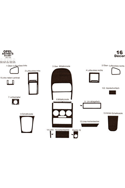 Marscockpitdesign أوبل أسترا جي وحدة التحكم-توبيردو 1998-2003 16 قطعة