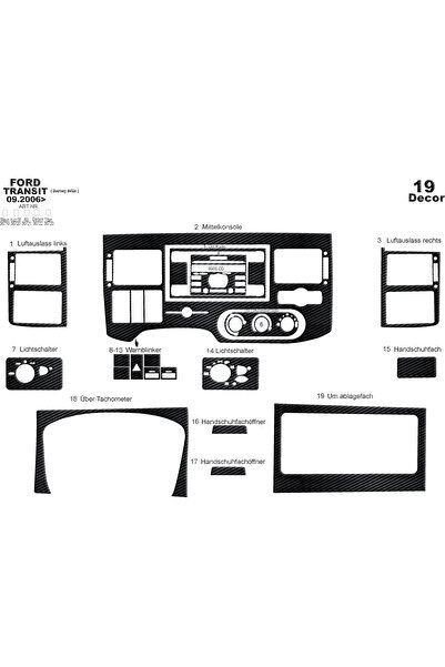 Marscockpitdesign فورد ترانزيت جورني كونسول-توربيد 2006-2010 19 قطعة