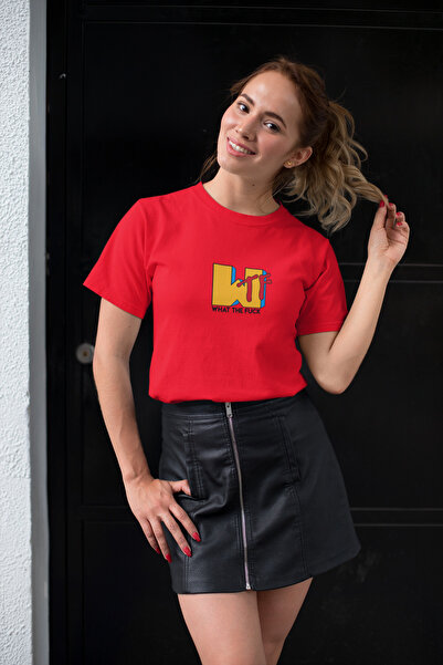 Butik Wtf Printed / Γυναικείο μπλουζάκι σε κόκκινο χρώμα 100% βαμβάκι