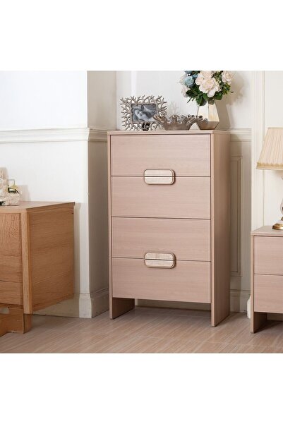 Danube Home Travvy Chest of 4 Drawers with Travertine Stone Top - Dark Beige - Elegant Bedroom Storage